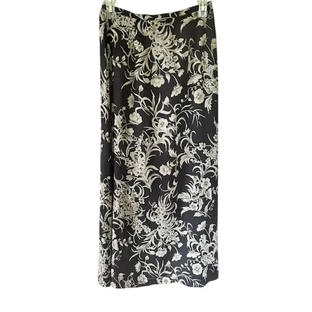Josephine Chaus Collection Black & Taupe Floral Midi Skirt – Size 8